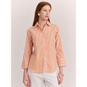 Hinson Wu Striped Button up Poplin 3/4 Sleeve Shirt Tangerine Small Coastal